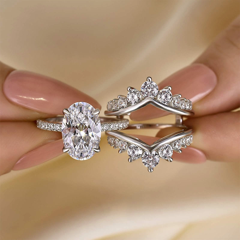 Louily Exclusive Oval Cut Wedding Ring Set With Jacket Wedding Band Everyday Accessory