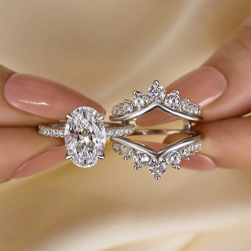 Louily Exclusive Oval Cut Wedding Ring Set With Jacket Wedding Band Fashion Statements