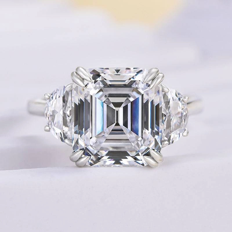 Elegant Finish Luxe Craft Louily Stunning 4.5 Carat Asscher Cut Three Stone Women's Engagement Ring In Sterling Silver