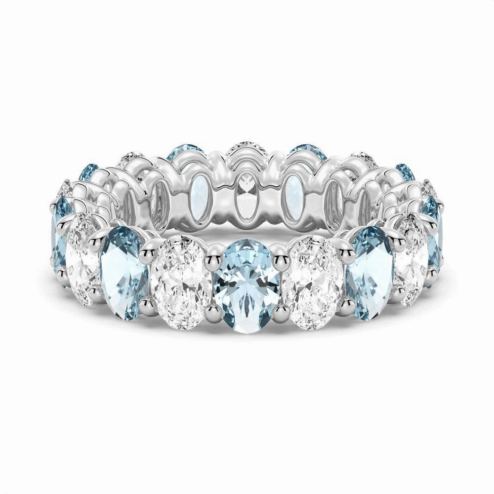 Signature Edge 6.6 CT. Lab Grown White Sapphire with Aquamarine Gemstone Band