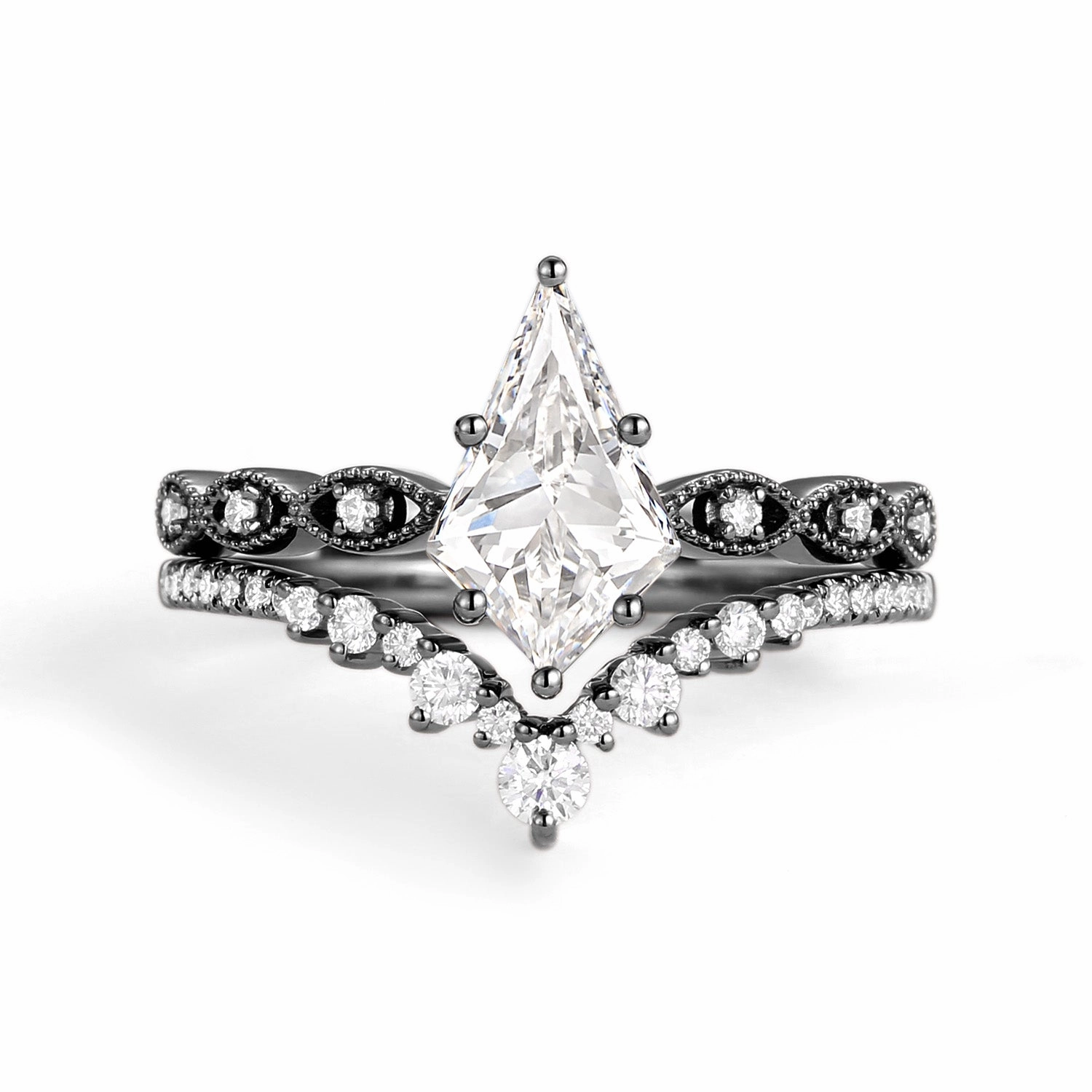 Signature Vintage - 2.0ct Vintage Kite Cut Engagement Ring Set 2pcs - Winona Evening Glam