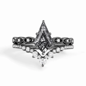 Signature Vintage - 2.0ct Vintage Kite Cut Engagement Ring Set 2pcs - Winona Trendy Spark