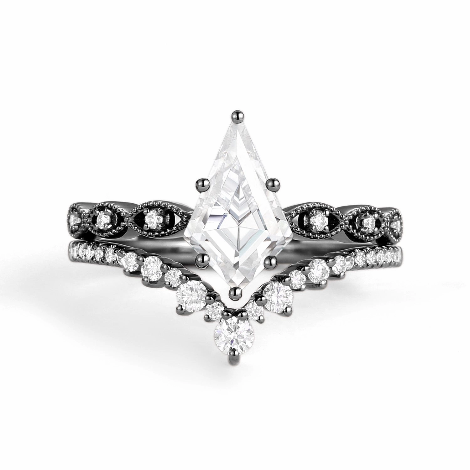 Smooth Texture Retro Mood Signature Vintage - 2.0ct Vintage Kite Cut Engagement Ring Set 2pcs - Winona