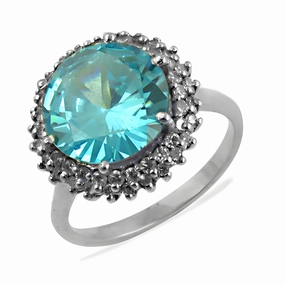 Dazzling Blue & White Cubic Zirconia Silver Ring - Elegant Gemstone Jewelry Past Inspired
