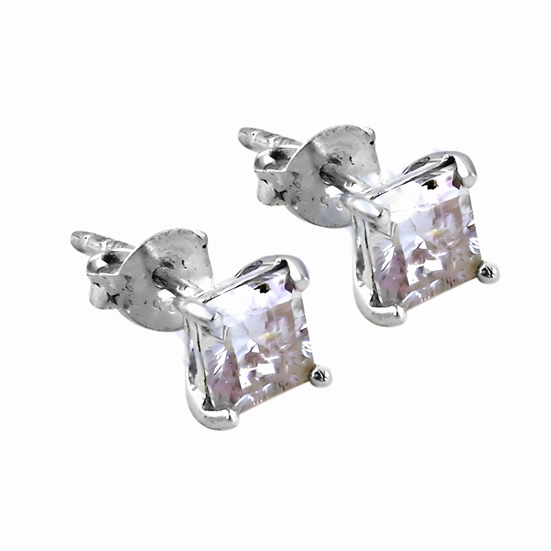 Ornate Item Dazzling Cubic Zirconia Gemstone Silver Stud Earrings - Sparkling Jewelry for Every Occasion