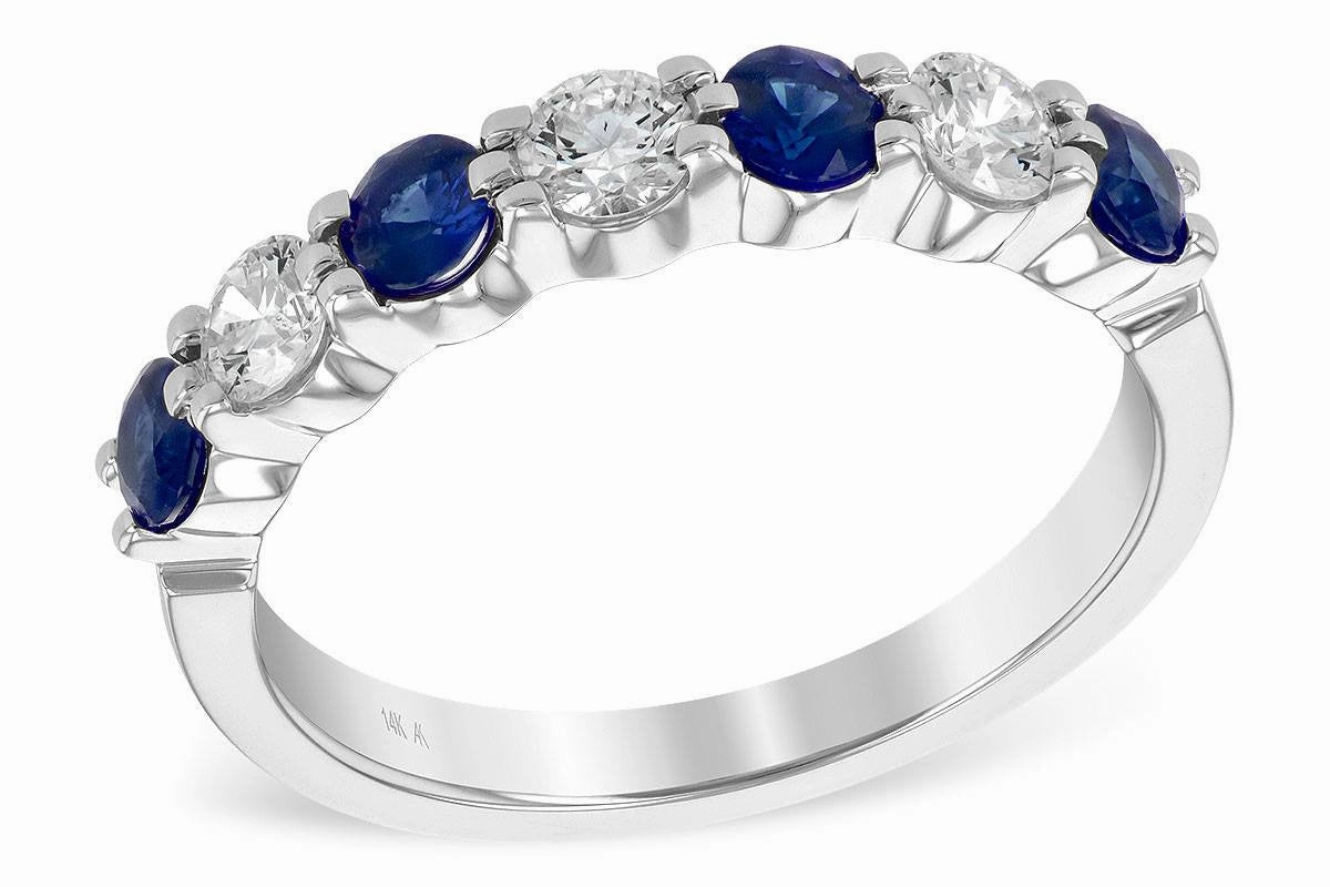 14K White Gold Blue Sapphire Prong Set 1cttw Diamond Ring Smooth Lines