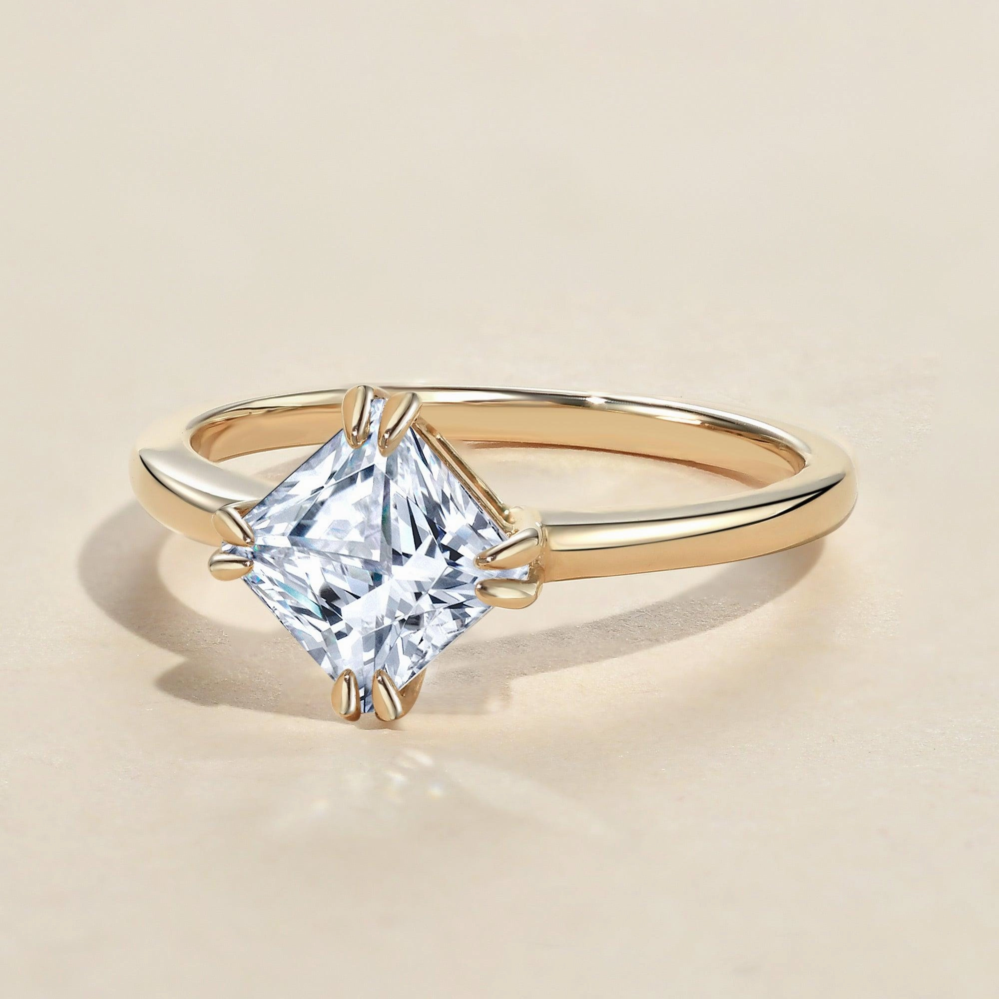 Timeless Shine Pieces Polished Edge 1.0ct Princess Cut Moissanite Double-Claw Solitaire Ring