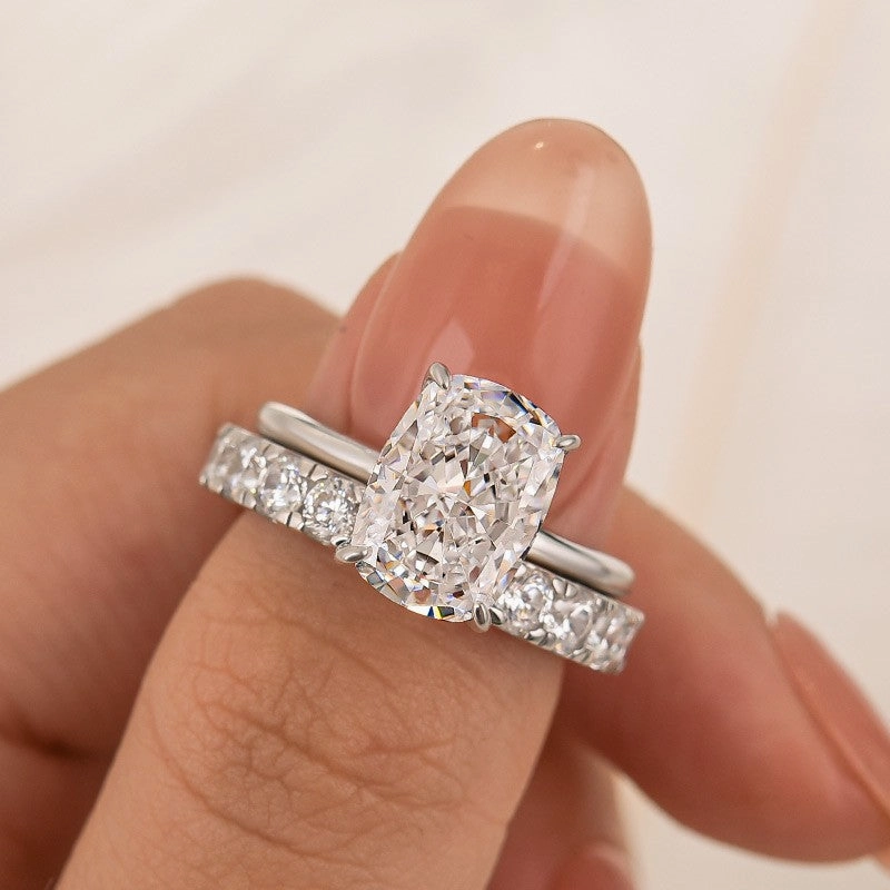 Party Gift Radiant Touch 4.5Ct Cushion Cut Engagement Ring With Open Women's Wedding Band