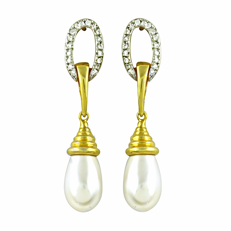 Dazzling Gold-Plated Silver Earrings with Cubic Zirconia & Pearls Vibrant Adornment