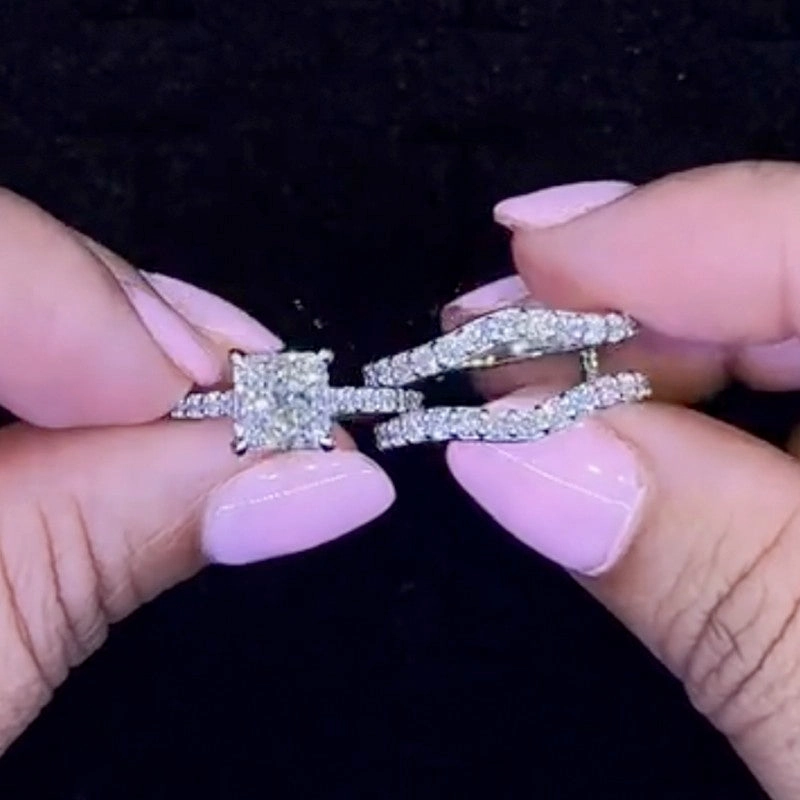 2.0Ct Princess Cut Insert Wedding Ring Set With Engagement Ring Enhancer Elegant Outfit Custom Order