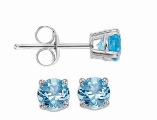 December Birthstone Blue Topaz Earrings 14K White Gold 3mm Elite Highlight