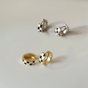 Checkered Huggie Hoops Charming Embellishment Minimalist Must-Have