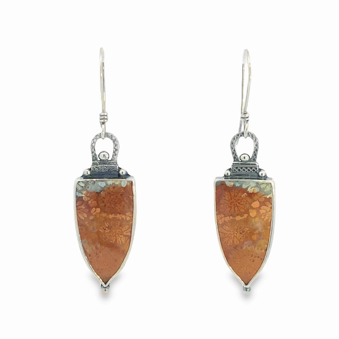 Sterling Silver and Agatized Fossil Coral Earrings Trendy Choice Tiny Piece