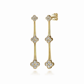14K Yellow Gold Graduating Diamond Cluster Stud Drop Earrings Premium Option Stylish Decor