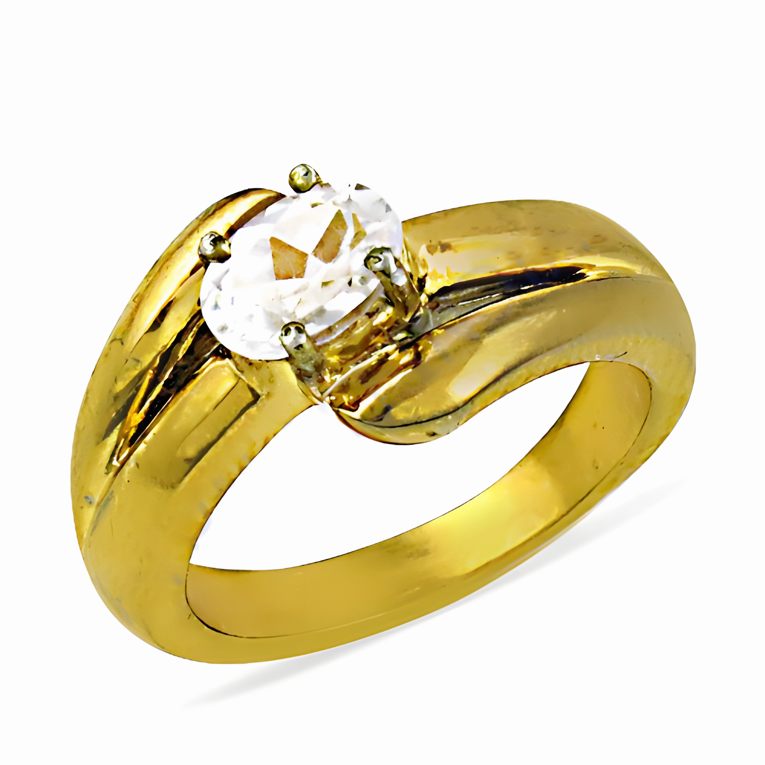 Delicate Cubic Zirconia Gemstone 925 Sterling Silver Gold Plated Ring - Elegant Jewelry Designer Art