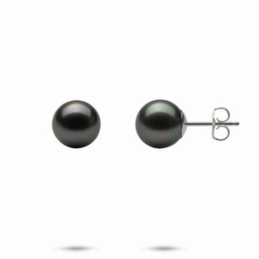 Sparkling Item Wedding Piece Tahitian Black Pearl Earrings in White Gold - 9-10mm