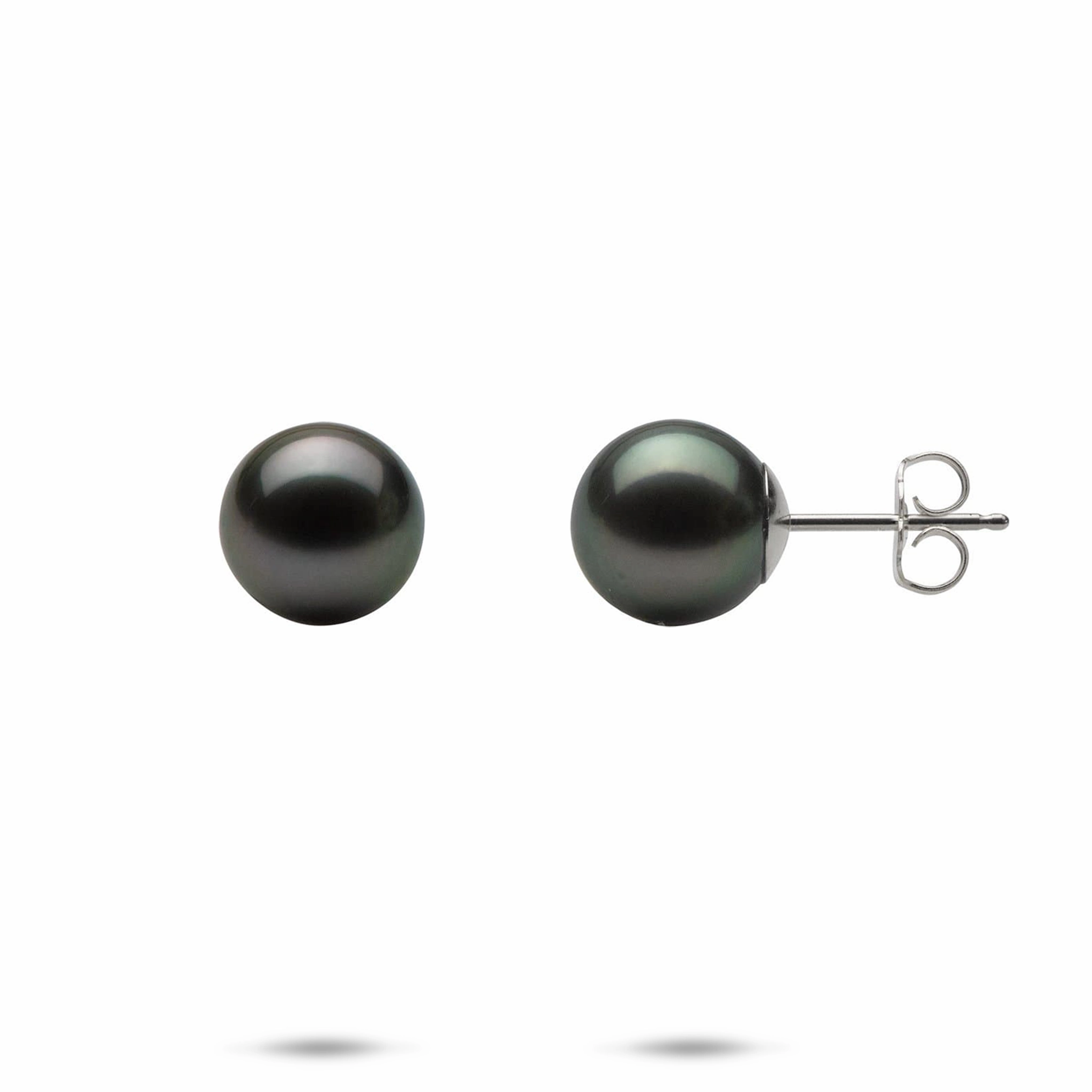 Sparkling Item Wedding Piece Tahitian Black Pearl Earrings in White Gold - 9-10mm