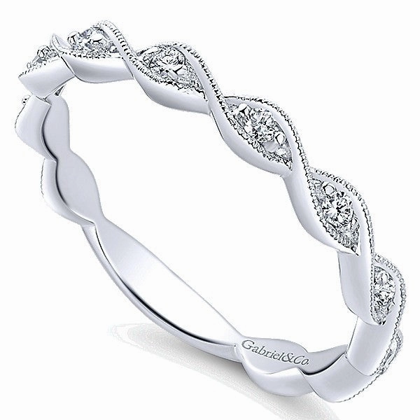 Classic Finish Everyday Duo Crossover Design Stackable Diamond Ring 14K White Gold