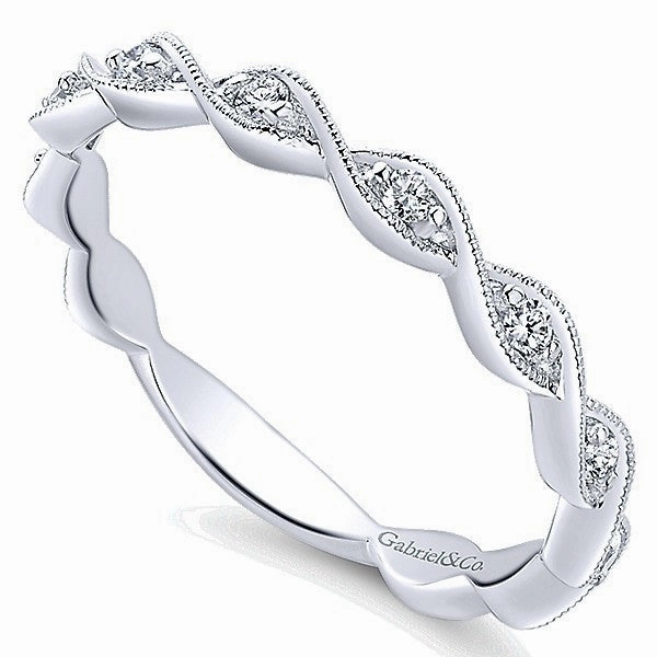 Distinctive Style Pieces Crossover Design Stackable Diamond Ring 14K White Gold