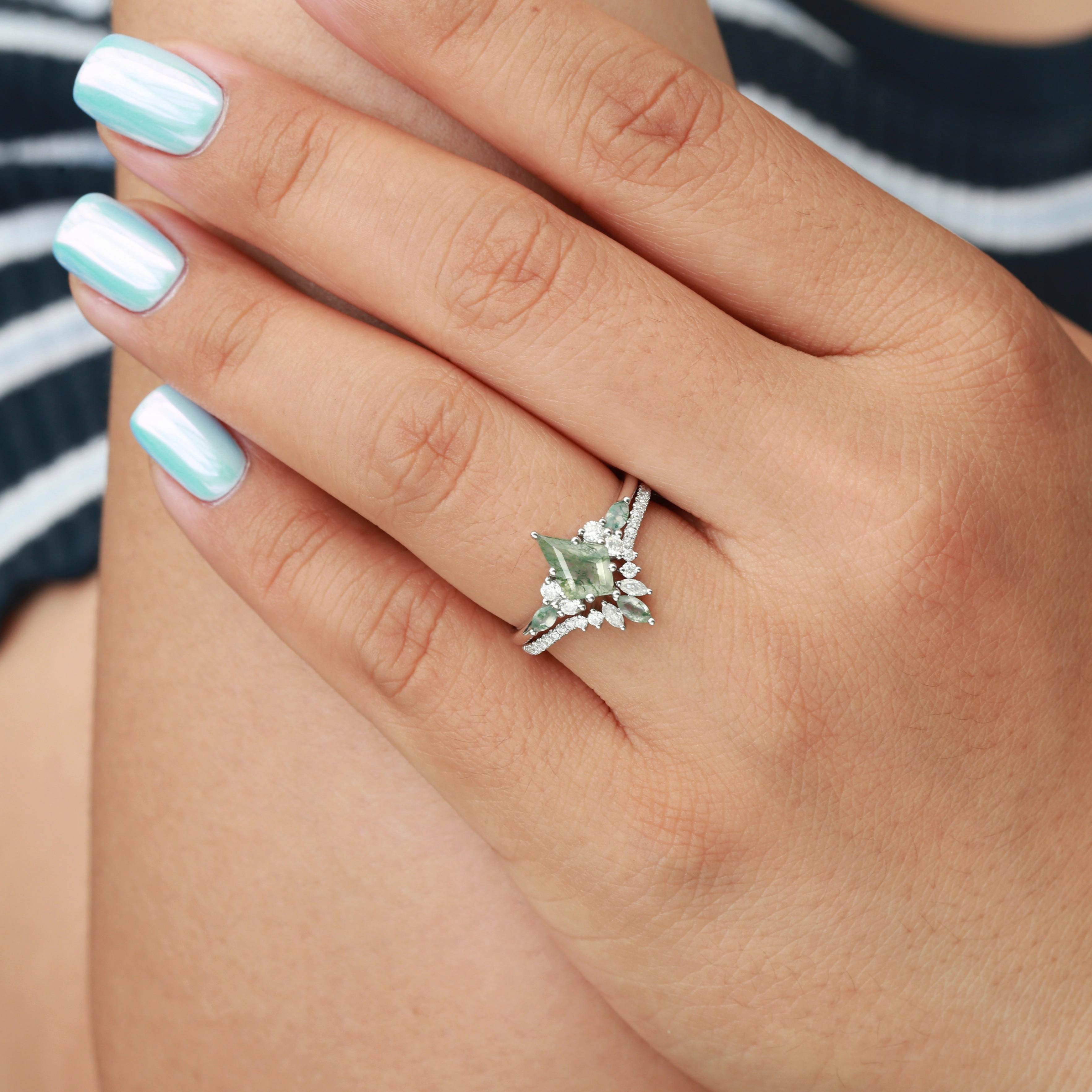 Black Gold Kite Cut Green Moss Agate Bridal Set 2pcs - Rebecca Dress Up Time Opulent Look