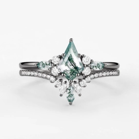 Black Gold Kite Cut Green Moss Agate Bridal Set 2pcs - Rebecca Chic Fit