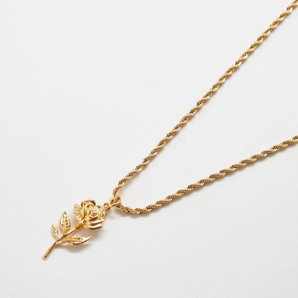 Sophisticated Shine Sparkle Style Gold Rose Charm Necklace