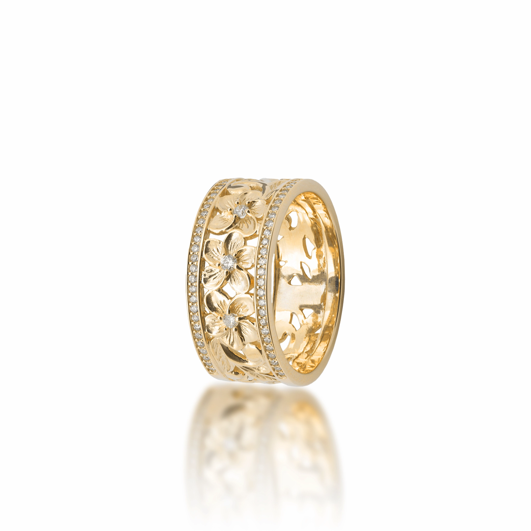 Sister Present Hawaiian Heirloom Plumeria Ring in Gold with Diamonds -10mm