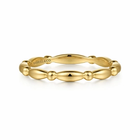 14K Yellow Gold Orzo Shape and Bujukan Bead Station Stackable Ring Low-Cost Object
