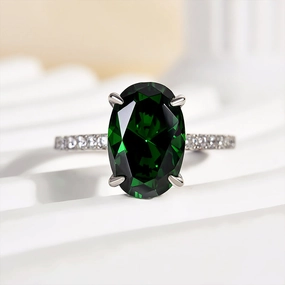 Formal Highlight Modern Detailing Louily Classic Oval Cut Emerald Green Simulated Diamond Engagement Ring In Sterling Silver