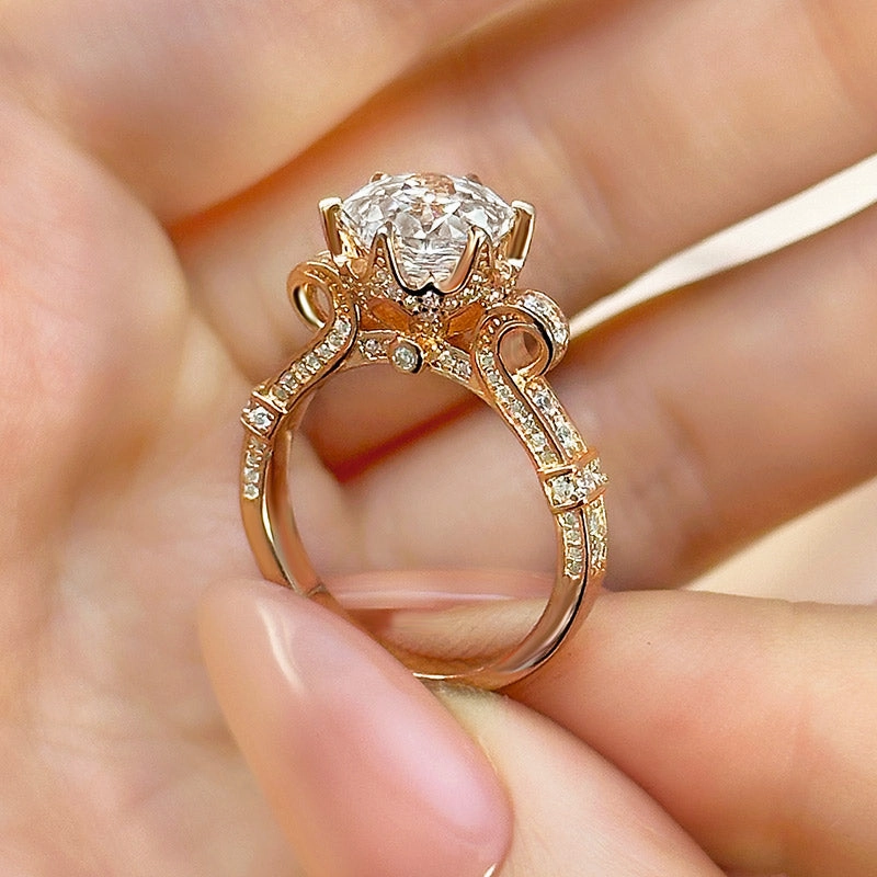 Glistening Finish Heritage Style Louily Dainty Rose-Shaped Cut Engagement Ring For Women