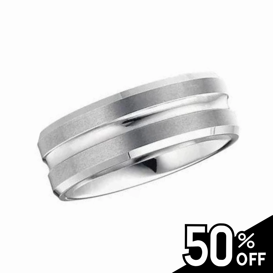 Tungsten Grooved Beveled Band Personal Set