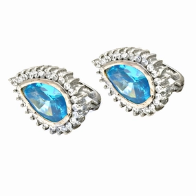 Abstract Piece Designer Blue Topaz Cubic Zirconia Silver Earrings - Superior & Pretty CZ Earrings