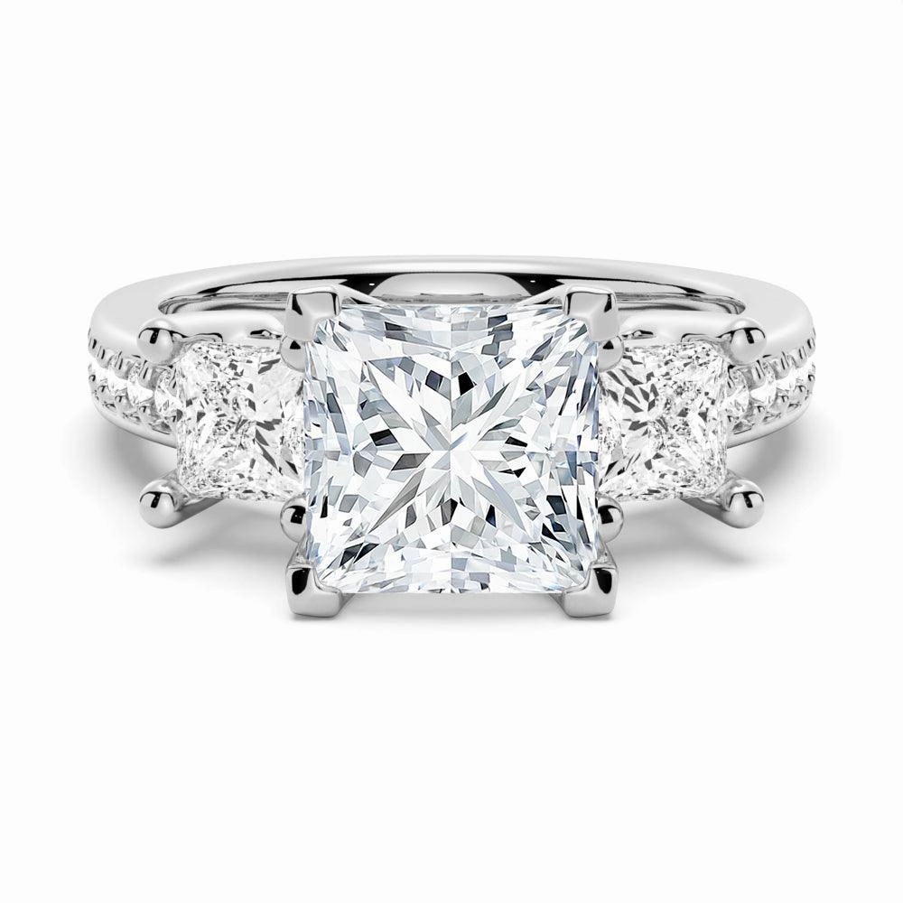 Minimal Sparkle Princess Shaped Three Stone Moissanite Engagement Ring