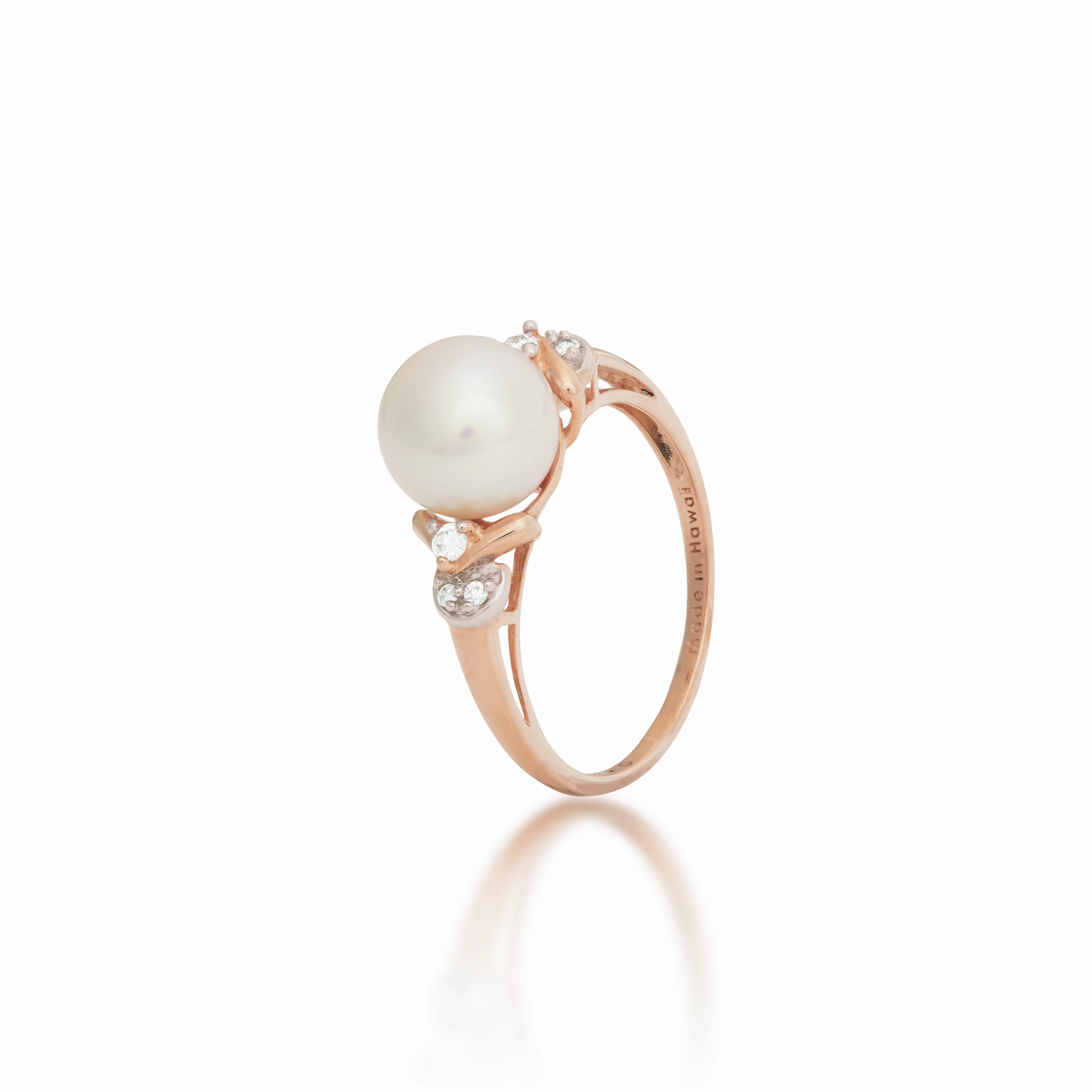 Luxury Motion Freshwater White Pearl Ring in Rose Gold with Diamonds - 8-9mm