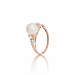 Office Ready Local Custom Freshwater White Pearl Ring in Rose Gold with Diamonds - 8-9mm