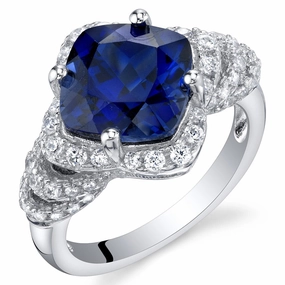 Fresh Finish Neutral palette Cushion Cut Blue Sapphire Tier Halo Ring Sterling Silver 4.50 Carats