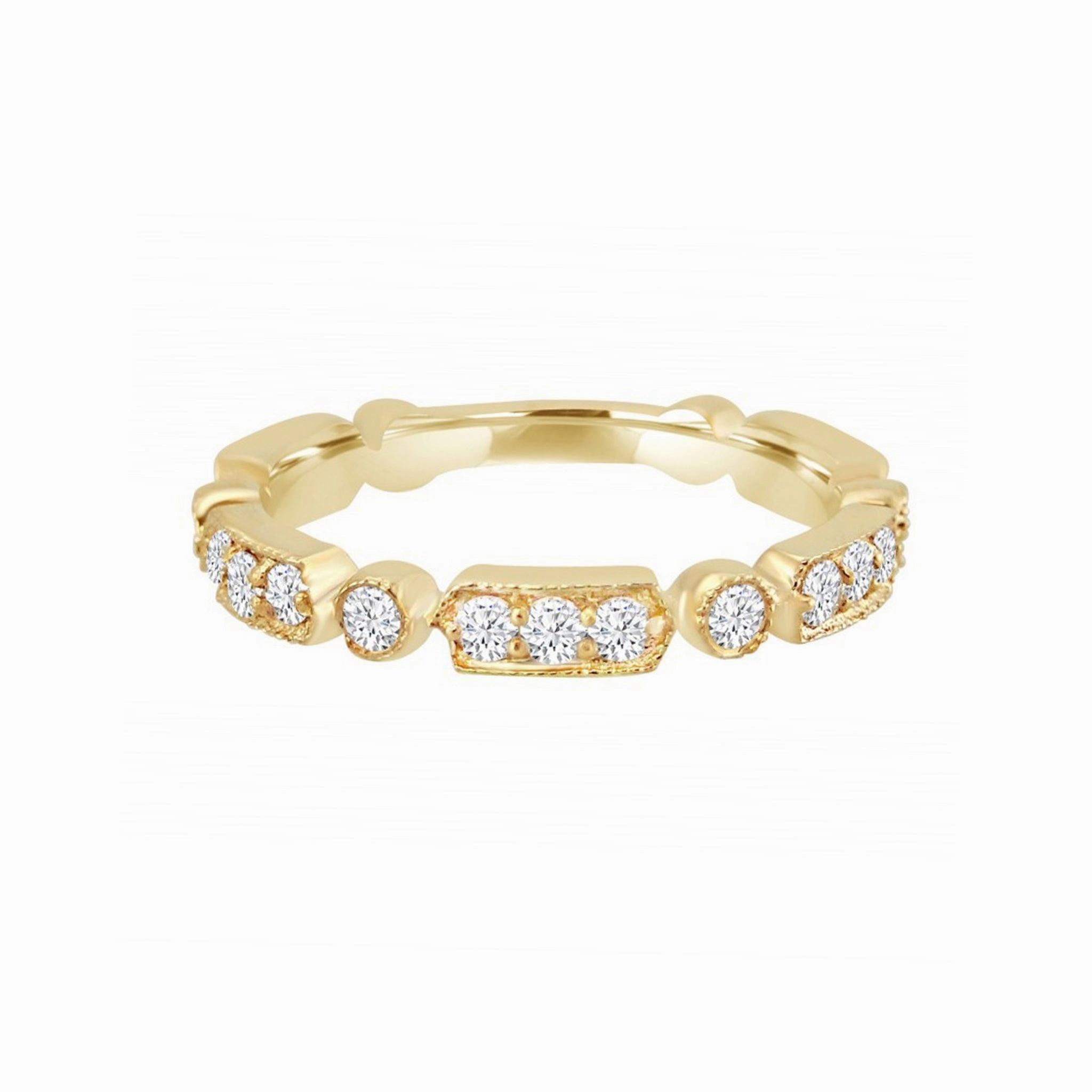 Diamond Art Deco Yellow Gold Ring Street Ready Gifting Light