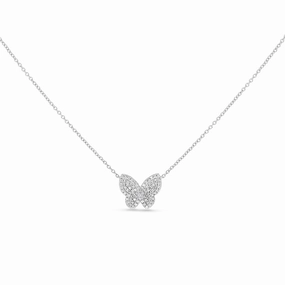 Diamond Butterfly White Gold Necklace Contemporary Accent