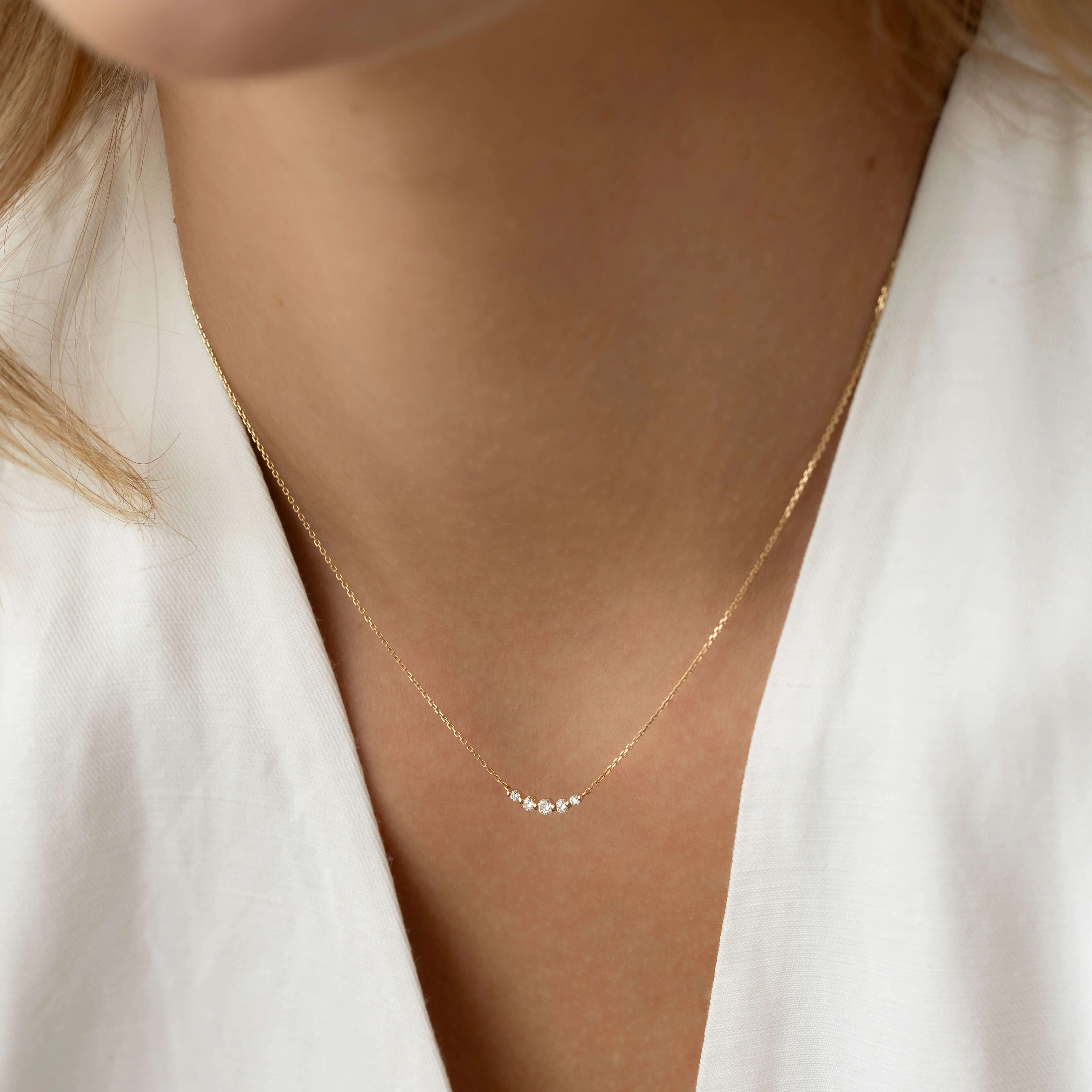 Radiant Form Unique Feature Diamond Curved Bar Necklace 14k Gold - Elodie