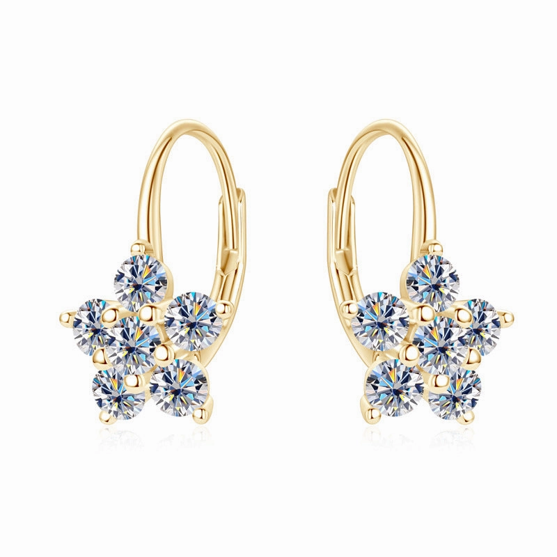 Circular Embellishment Metallic Item Diamond Flower Cluster Hoop Earrings | S925 | Moissanite