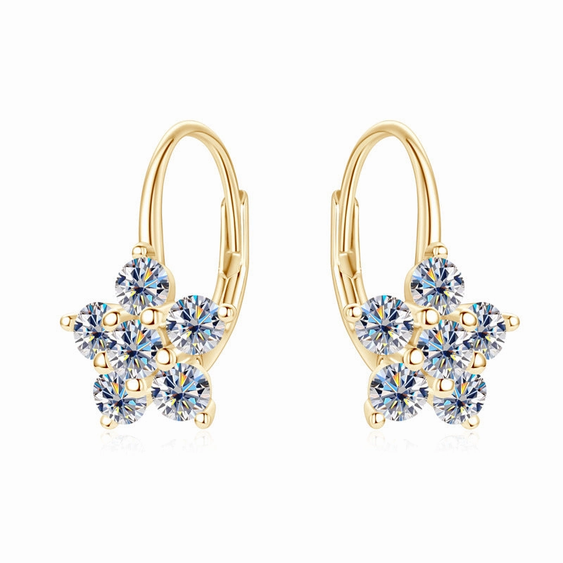 Diamond Flower Cluster Hoop Earrings | S925 | Moissanite Daytime Look Occasion Style