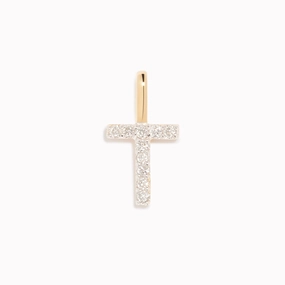 Attractive Piece Diamond Initial Pendant 14k Gold - T