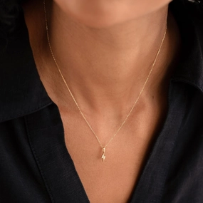 Minimal Look Diamond Lightning Bolt Charm 14k Gold