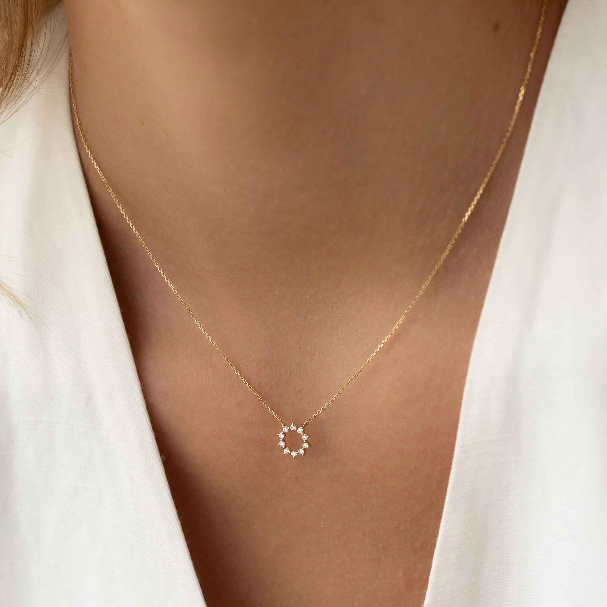 Diamond Sun Necklace 14k Gold - Leda Machine Made Adornment Exclusive item