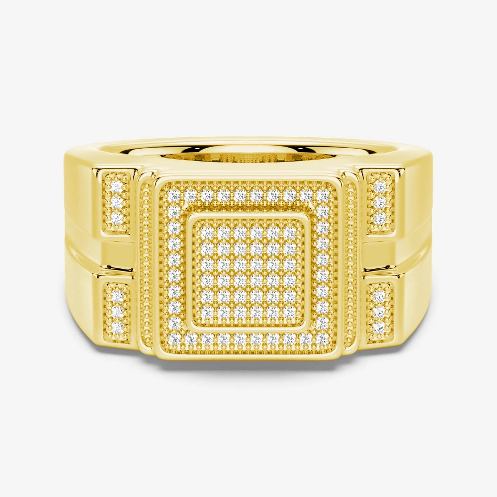 12mm Moissanite Micro Pave Square Stepped Men's Wedding Ring Natural Detail Glistening Glow