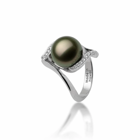 Tahitian Black Pearl Ring in White Gold with Diamonds - 11-12mm Neutral Accessory