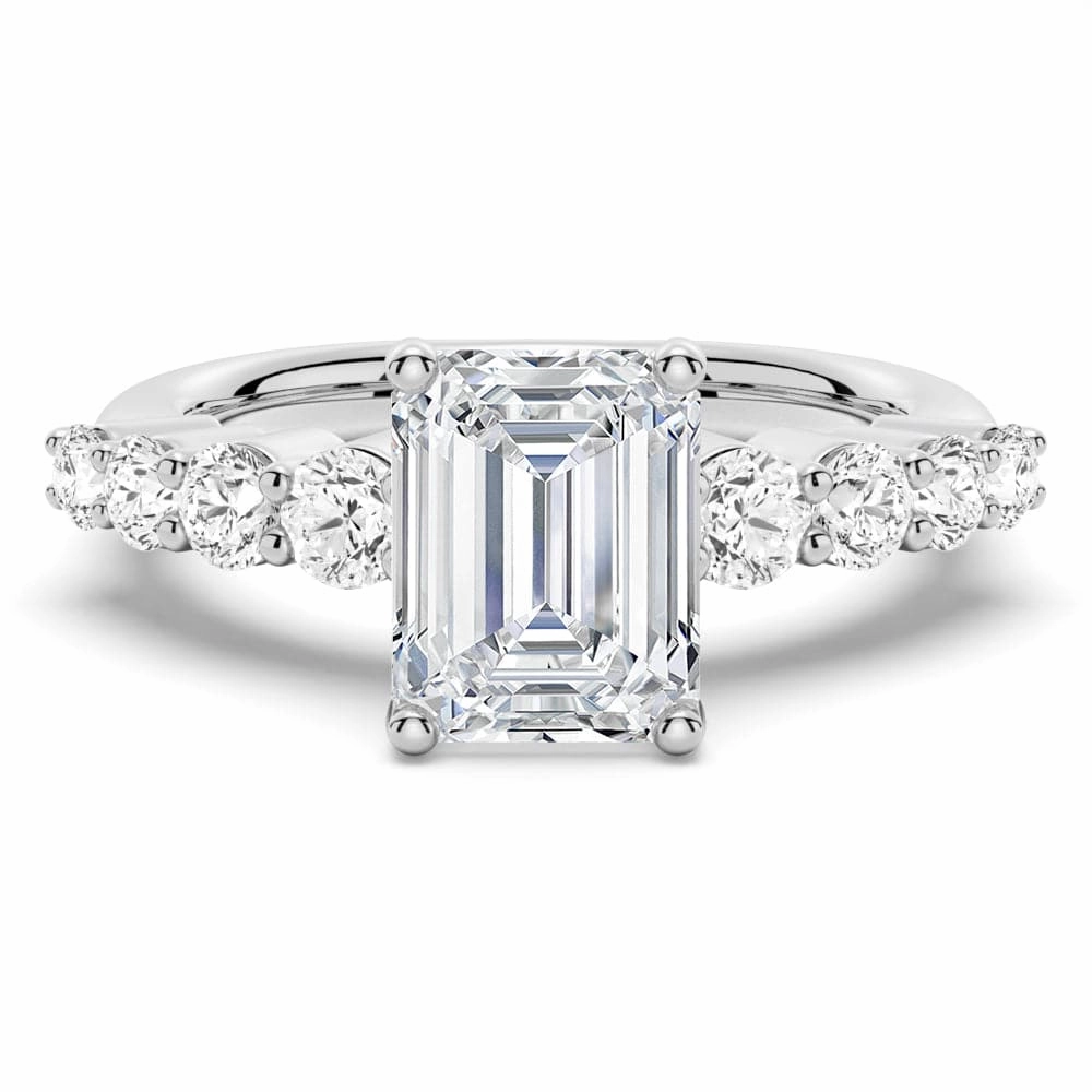 Classic Shared Prong Emerald Cut Moissanite Engagement Ring High Class