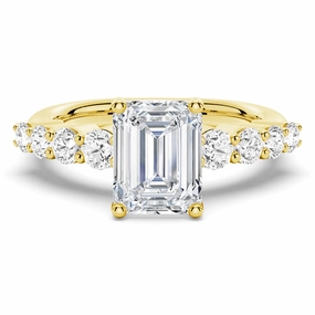 Fashion Spark Classic Shared Prong Emerald Cut Moissanite Engagement Ring