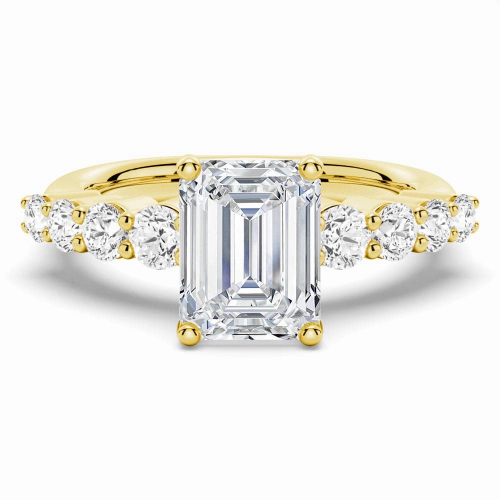 Vivid Edge Classic Shared Prong Emerald Cut Moissanite Engagement Ring