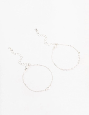 Silver Pearl Station & Diamante Bracelets 2-Pack Festive Outfit Elegant Detailing